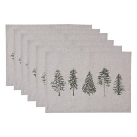 6ks béžové bavlněné prostírání se stromky Natural Pine Trees - 50*35 cm Clayre & Eef