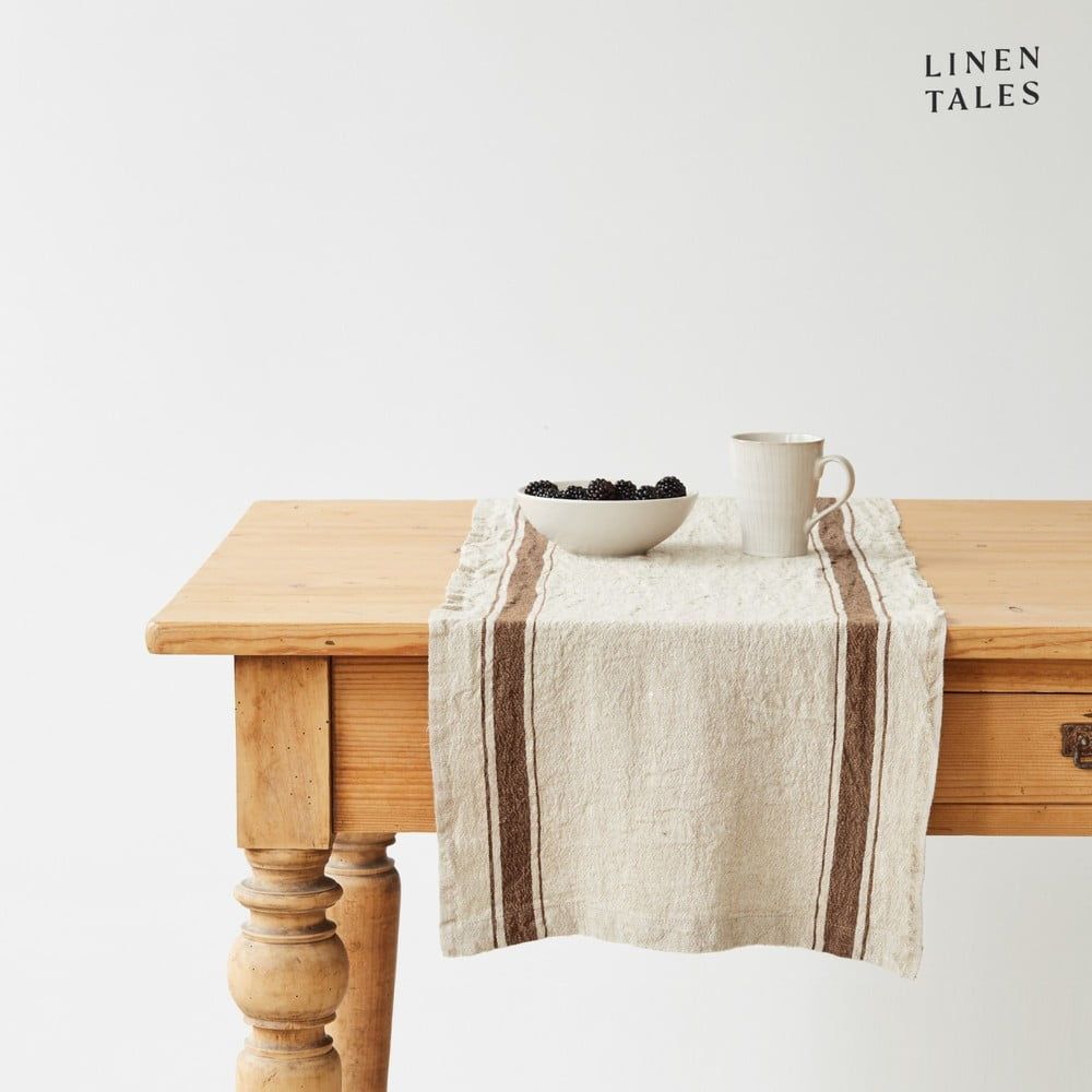 Lněný běhoun na stůl 40x200 cm Mocca Stripe Vintage – Linen Tales - Bonami.cz
