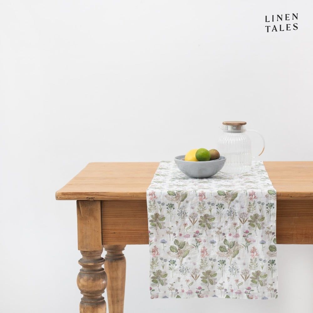 Lněný běhoun na stůl 40x200 cm White Botany – Linen Tales - Bonami.cz