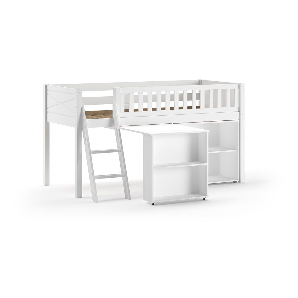 Bílá vyvýšená dětská postel z borovicového dřeva s úložným prostorem 90x200 cm SCOTT – Vipack - Bonami.cz