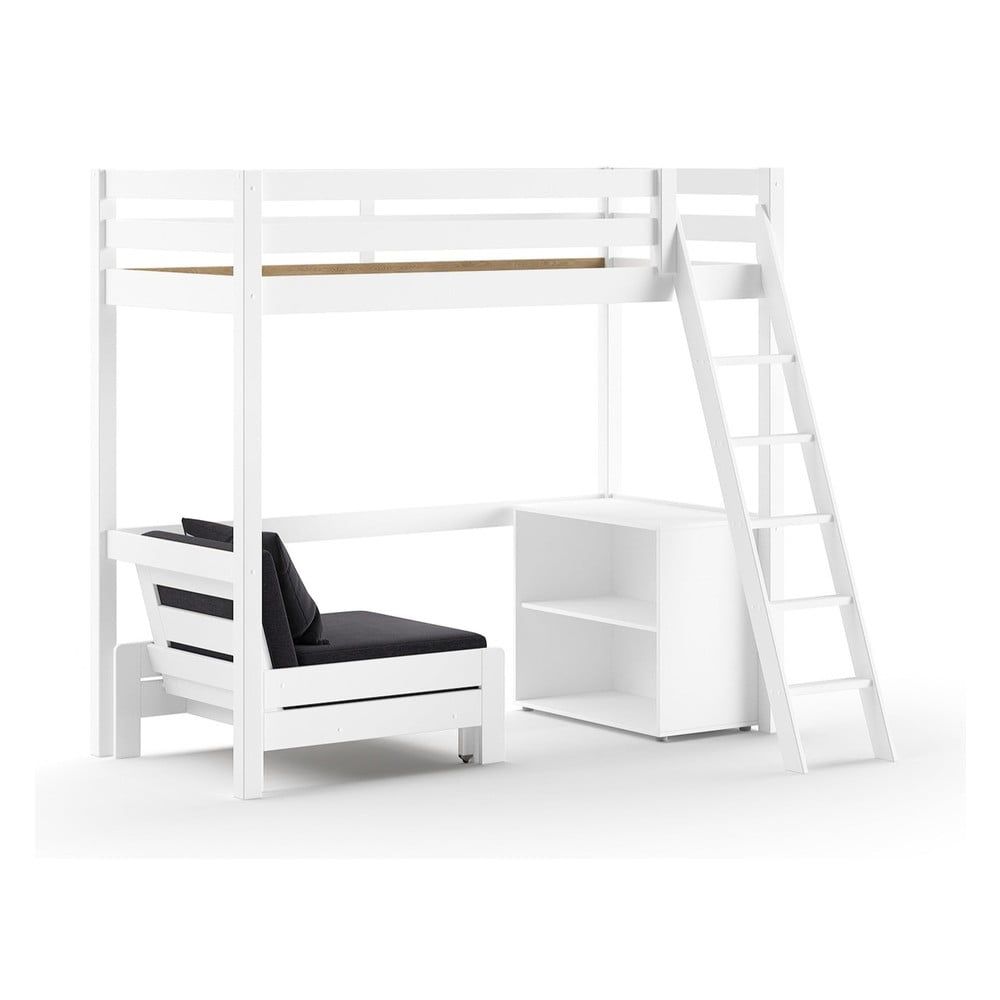 Bílá vyvýšená dětská postel z borovicového dřeva s úložným prostorem 90x200 cm PINO – Vipack - Bonami.cz