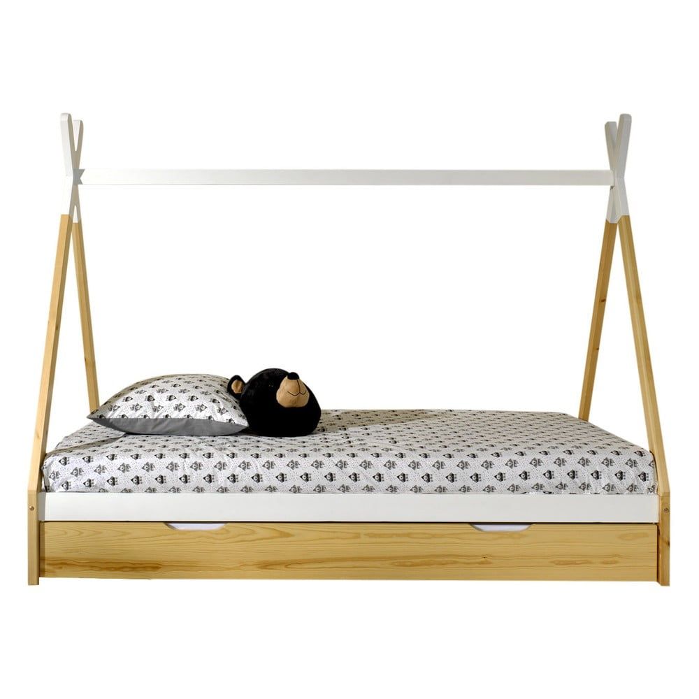 Domečková dětská postel z borovicového dřeva s úložným prostorem v bílo-přírodní barvě 90x200 cm TIPI – Vipack - Bonami.cz