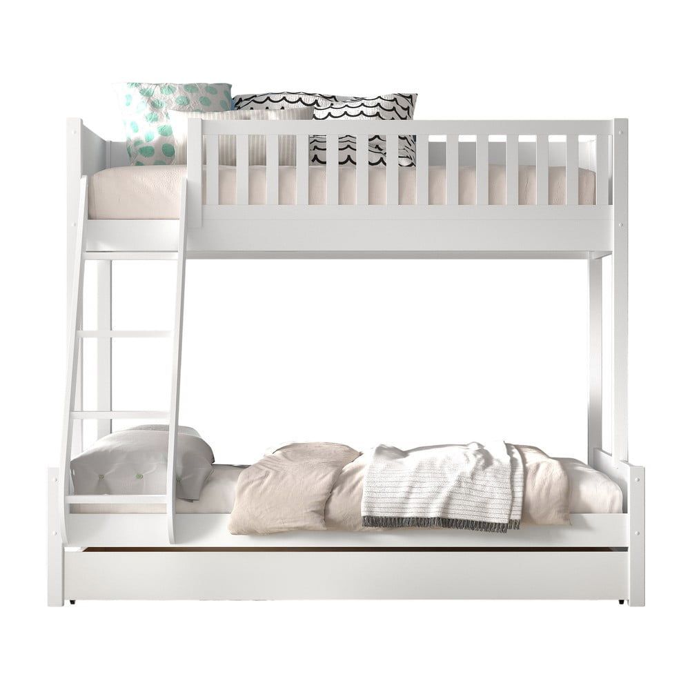 Bílá patrová dětská postel z borovicového dřeva s úložným prostorem 140x200/90x200 cm SCOTT – Vipack - Bonami.cz