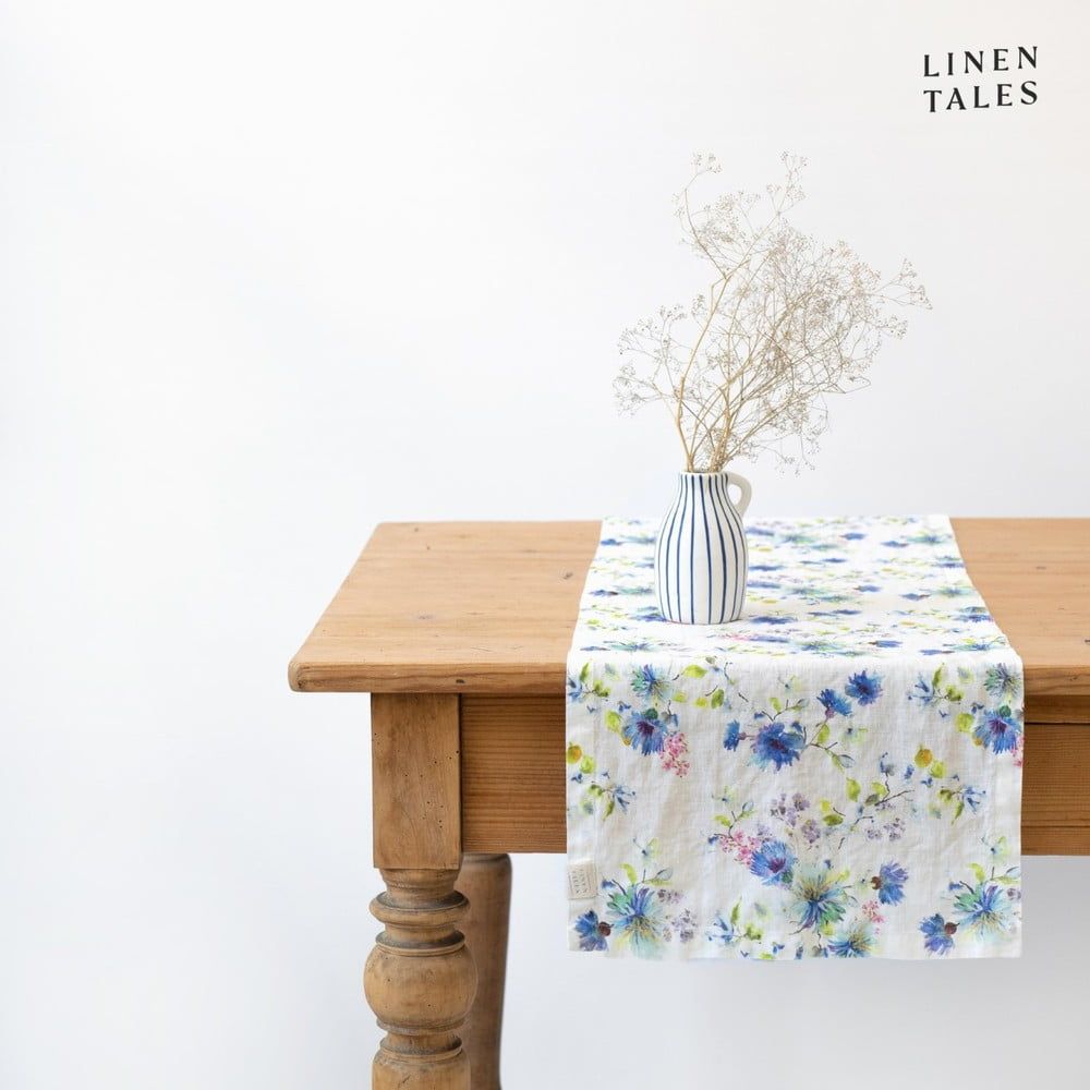 Lněný běhoun na stůl 40x200 cm White Flowers – Linen Tales - Bonami.cz