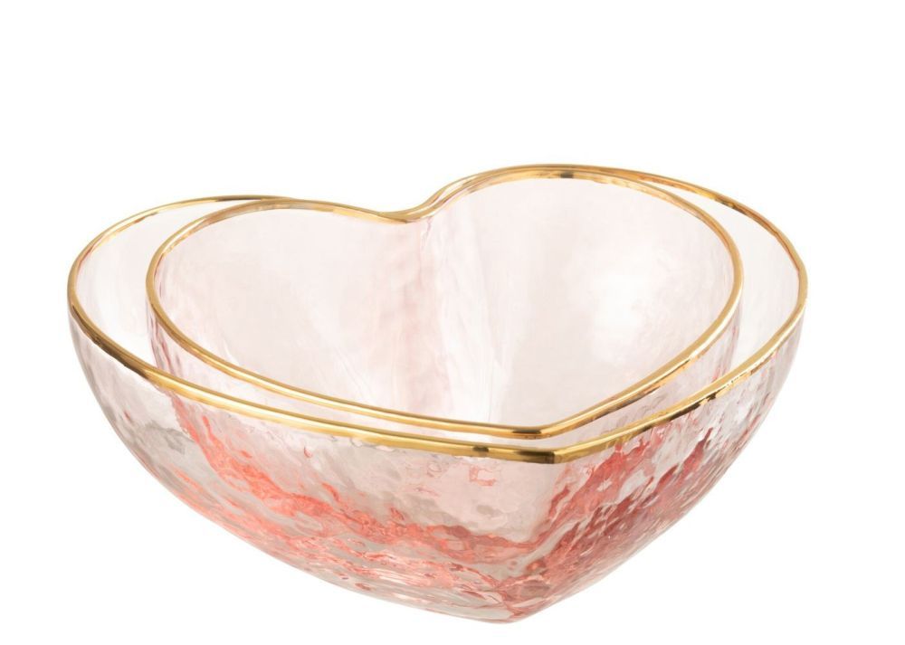 Set 2ks růžová skleněná miska ve tvaru srdce Heart -  15*115*5,5/ 12*12*5 cm J-Line by Jolipa - LaHome - vintage dekorace