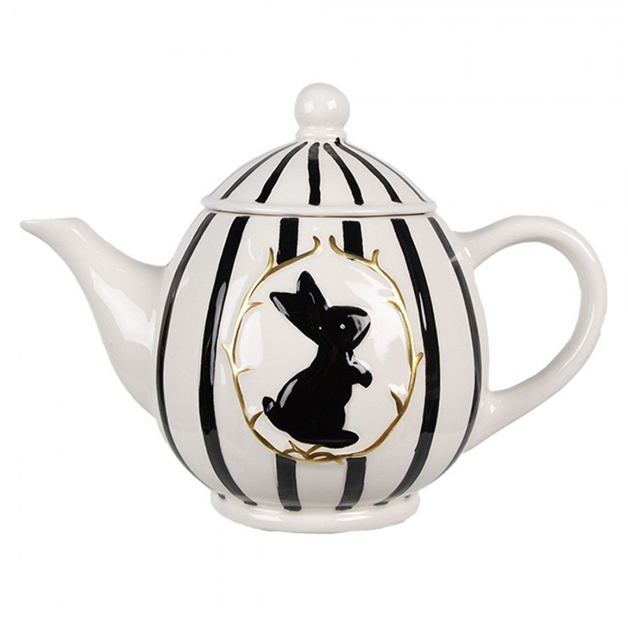 Černobílá keramická konvička Black&White Bunny - 20*12*15 cm / 675 ml Clayre & Eef - LaHome - vintage dekorace