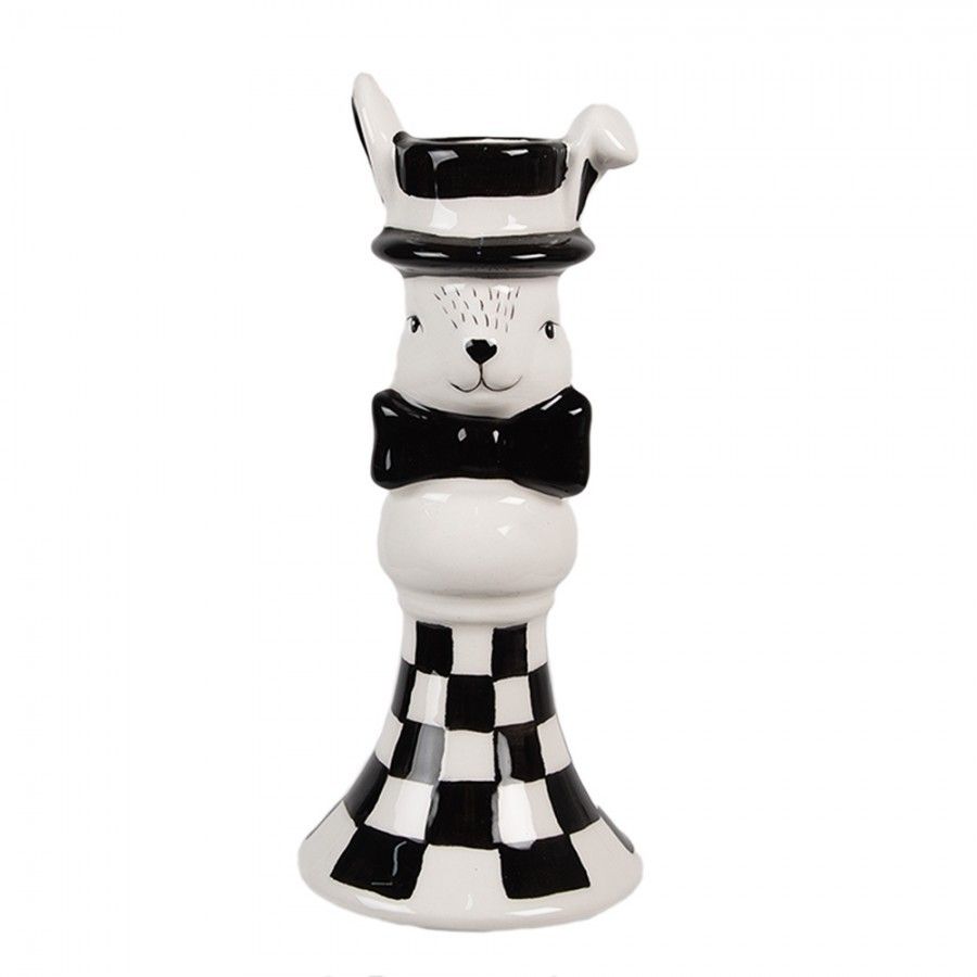 Černobílý keramický svícen Black&White Bunny - Ø 7*17 cm Clayre & Eef - LaHome - vintage dekorace