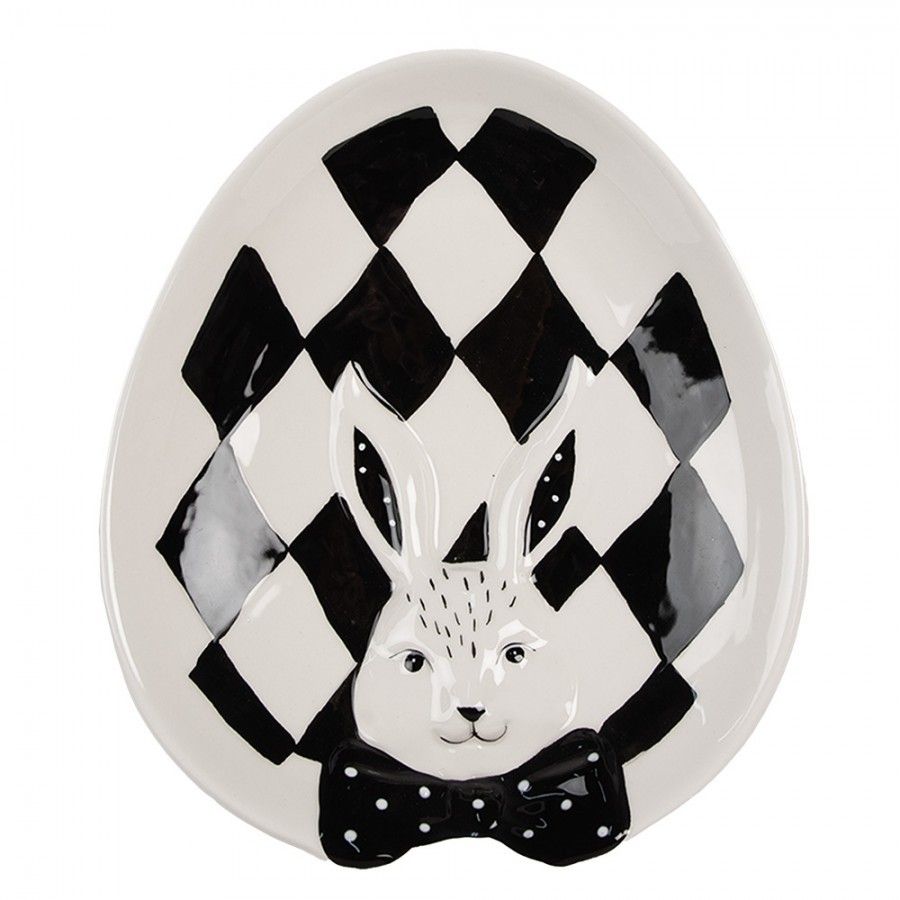 Černobílý keramický dezertní talířek Black&White Bunny - 21*18*4 cm Clayre & Eef - LaHome - vintage dekorace