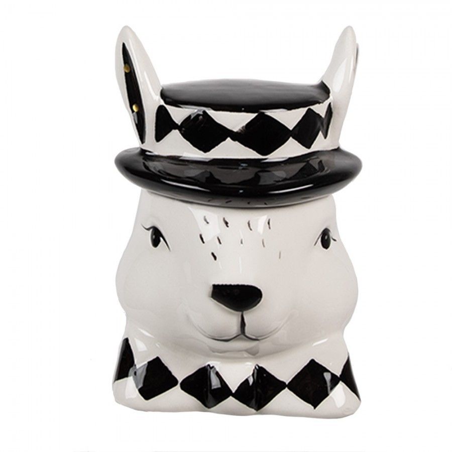 Černobílá keramická dóza Black&White Bunny - 9*8*11 cm Clayre & Eef - LaHome - vintage dekorace