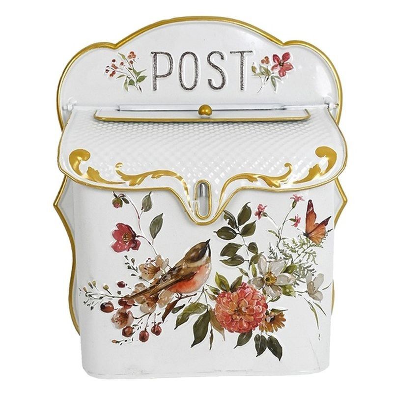 Bílá antik poštovní schránka s ptáčky Post - 27*12*31cm Clayre & Eef - LaHome - vintage dekorace
