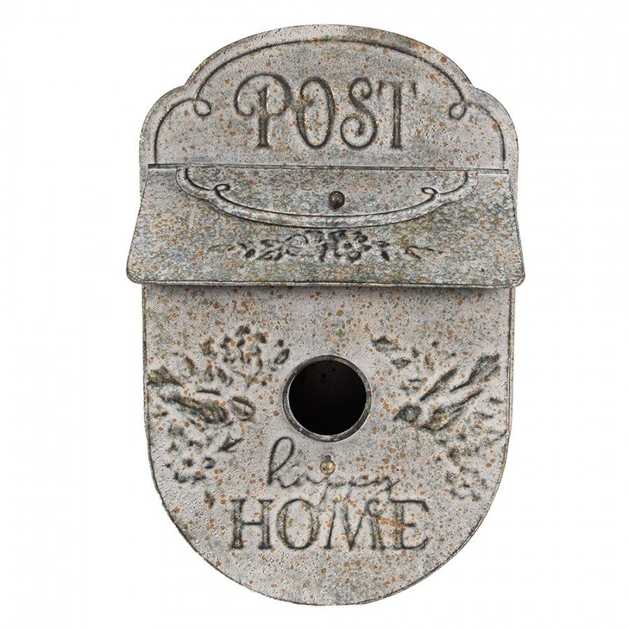Šedá poštovní schránka ve tvaru ptačí budky Post s ptáčky - 27*11*41 cm Clayre & Eef - LaHome - vintage dekorace