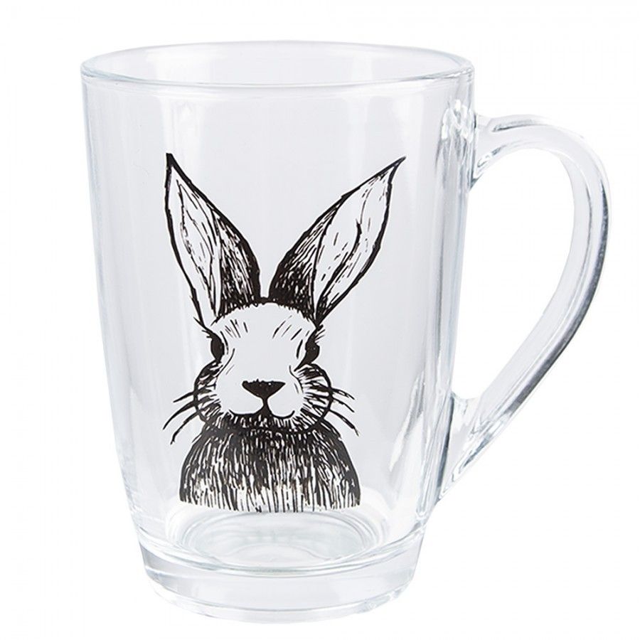 Skleněný hrnek na čaj s králíčkem Rabbit Cartoon - 11*8*11 cm / 300 ml Clayre & Eef - LaHome - vintage dekorace
