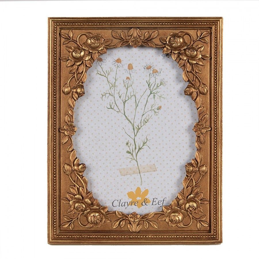 Zlatý antik fotorámeček zdobený květy - 14*2*19 cm / 10*15 cm Clayre & Eef - LaHome - vintage dekorace