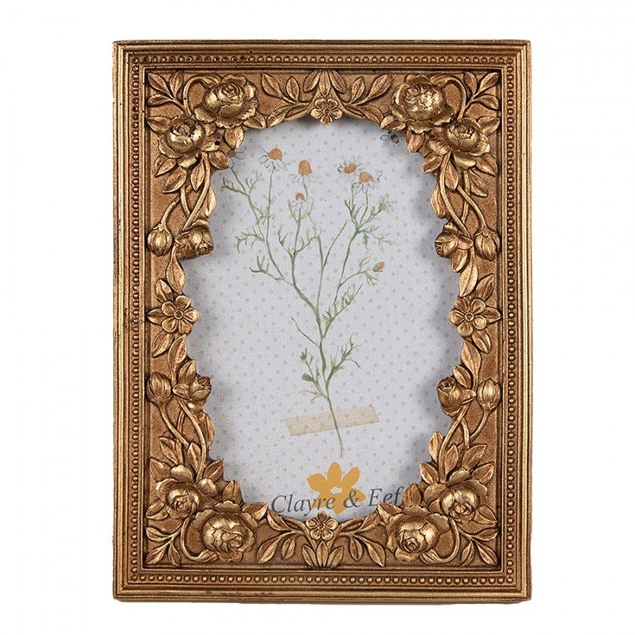 Zlatý antik fotorámeček zdobený květy - 17*2*22 cm / 13*18 cm Clayre & Eef - LaHome - vintage dekorace
