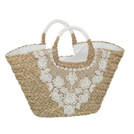 Plážová taška z mořské trávy s kytičkovou krajkou Beach Bag Lace - 57*19*29cm J-Line by Jolipa