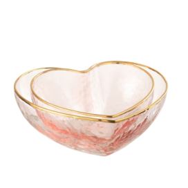 Set 2ks růžová skleněná miska ve tvaru srdce Heart -  15*115*5,5/ 12*12*5 cm J-Line by Jolipa