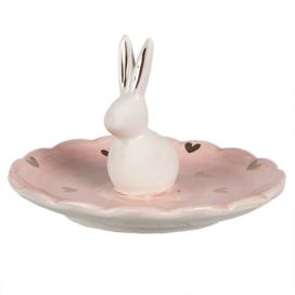 Růžovobílá keramická miska Rabbit Heart -  Ø 14x9 cm Clayre & Eef
