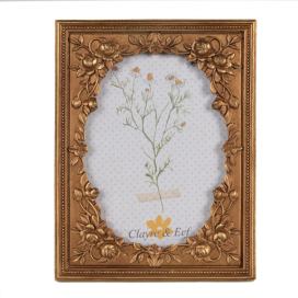 Zlatý antik fotorámeček zdobený květy - 14*2*19 cm / 10*15 cm Clayre & Eef