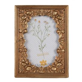Zlatý antik fotorámeček zdobený květy - 17*2*22 cm / 13*18 cm Clayre & Eef