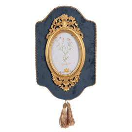 Modro - zlatý nástěnný fotorámeček se střapci Baroque - 21*2*32 cm / 10*15 cm Clayre & Eef LaHome - vintage dekorace