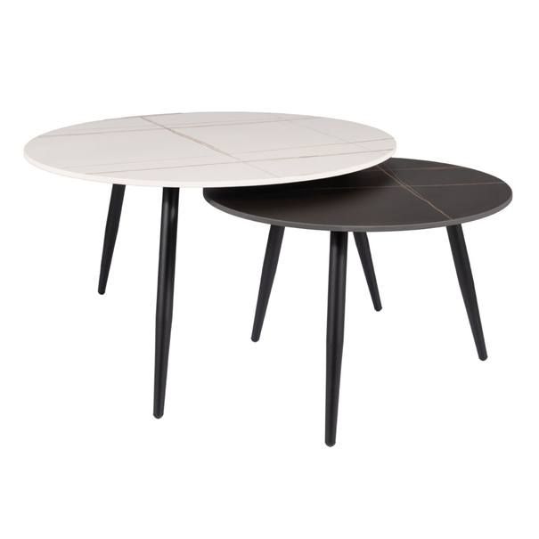 Konferenční stolek KURO bílý mramor/černý mramor, set 2 ks - SCONTO Nábytek s.r.o.