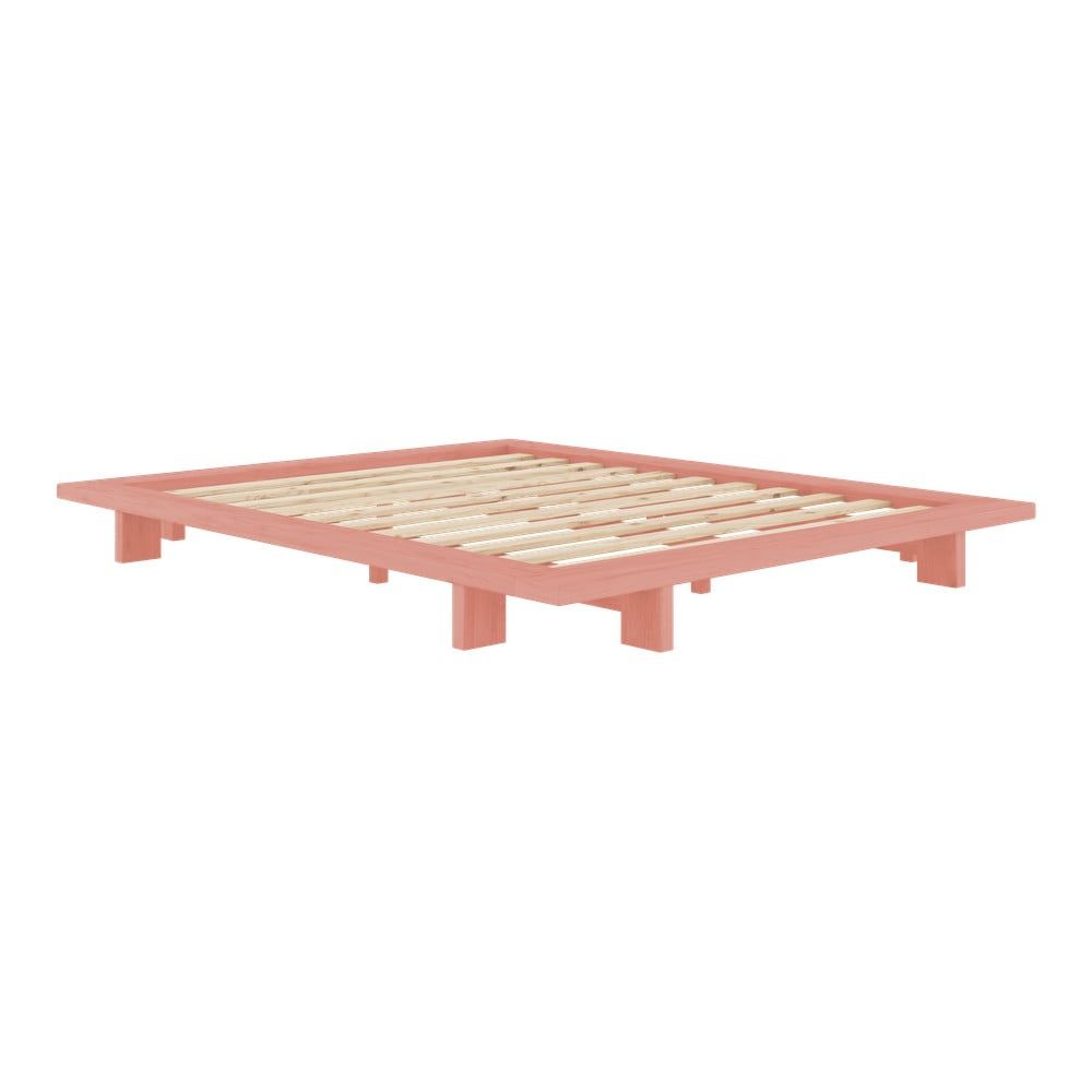 Světle růžová dvoulůžková postel z borovicového dřeva s roštem 160x200 cm Japan – Karup Design - Bonami.cz
