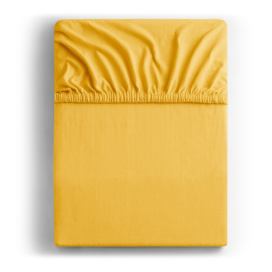 Žluté džersejové prostěradlo DecoKing Amber Collection,180/200 x 200 cm