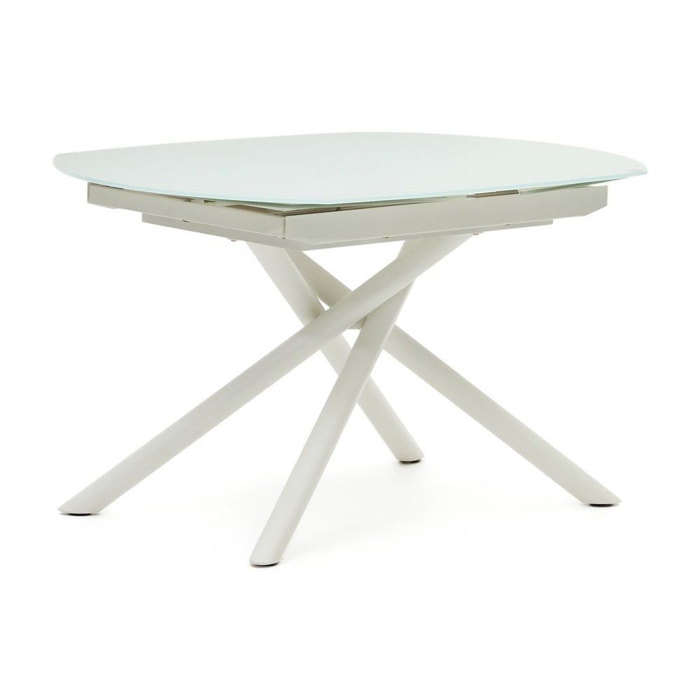 Bílý rozkládací jídelní stůl se skleněnou deskou 100x130 cm Yodalia – Kave Home - Bonami.cz