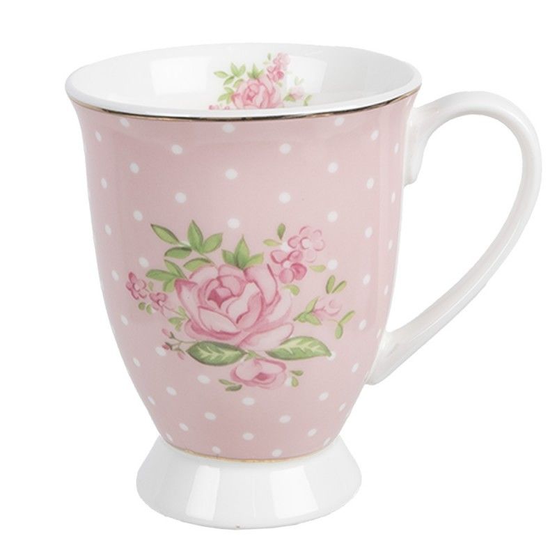 Bílo-růžový hrnek s růžičkami Sweet Roses II - 12*8*10 cm / 300 ml Clayre & Eef - LaHome - vintage dekorace