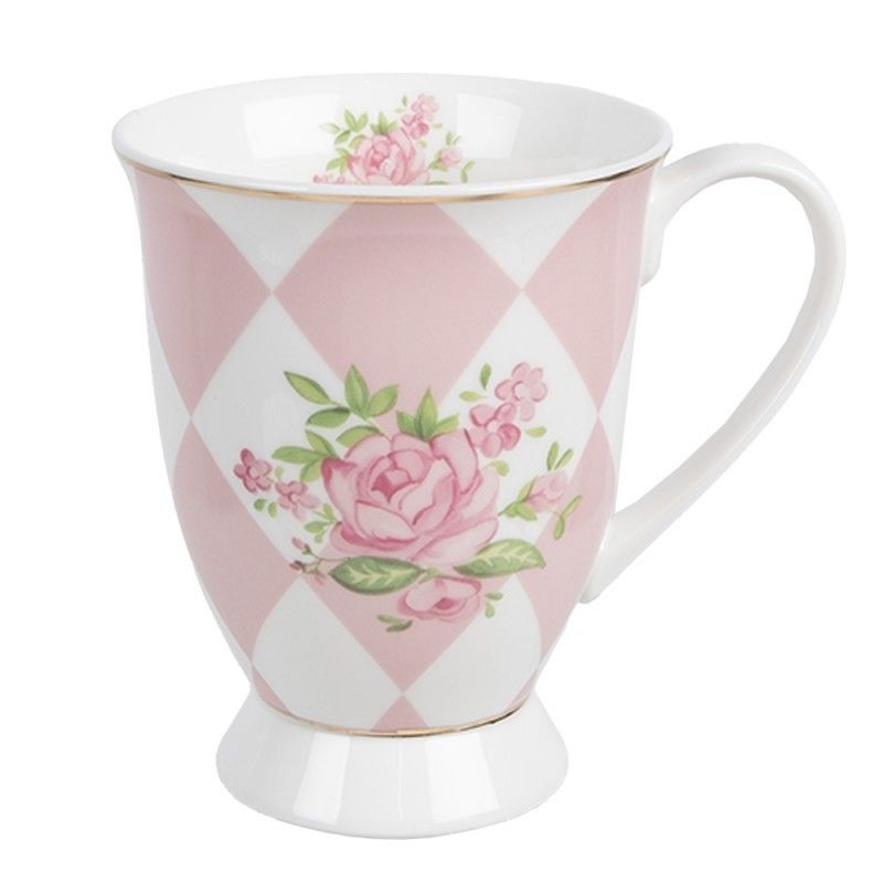 Bílo-růžový hrnek s růžičkami Sweet Roses I - 12*8*10 cm / 300 ml Clayre & Eef - LaHome - vintage dekorace