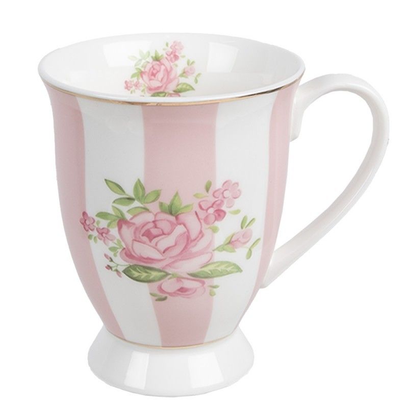 Bílo-růžový hrnek s růžičkami Sweet Roses - 12*8*10 cm / 300 ml Clayre & Eef - LaHome - vintage dekorace