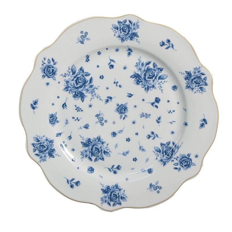 Bílý dezertní talíř s modrými růžičkami Blue Rose Blooming - Ø 20*2 cm Clayre & Eef - LaHome - vintage dekorace