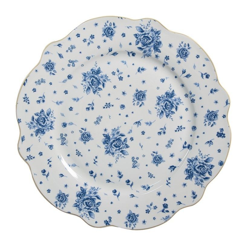Bílý jídelní talíř s modrými růžičkami Blue Rose Blooming - Ø 27*2 cm Clayre & Eef - LaHome - vintage dekorace