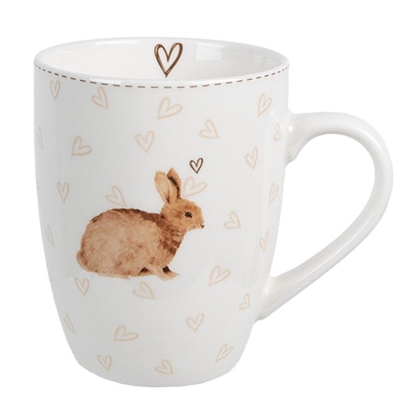 Bílý hrnek s králíčkem a srdíčky Bunnies in Love - 12*8*10 cm / 350 ml Clayre & Eef - LaHome - vintage dekorace