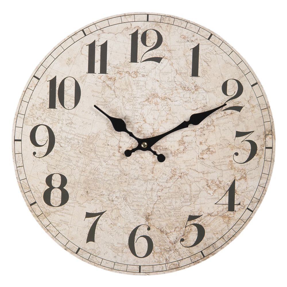 Vintage nástěnné hodiny Carte – Ø 34*4 cm / 1*AA Clayre & Eef - LaHome - vintage dekorace