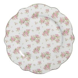 Bílo-růžový jídelní talíř s růžičkami Sweet Roses - Ø 27*2 cm Clayre & Eef