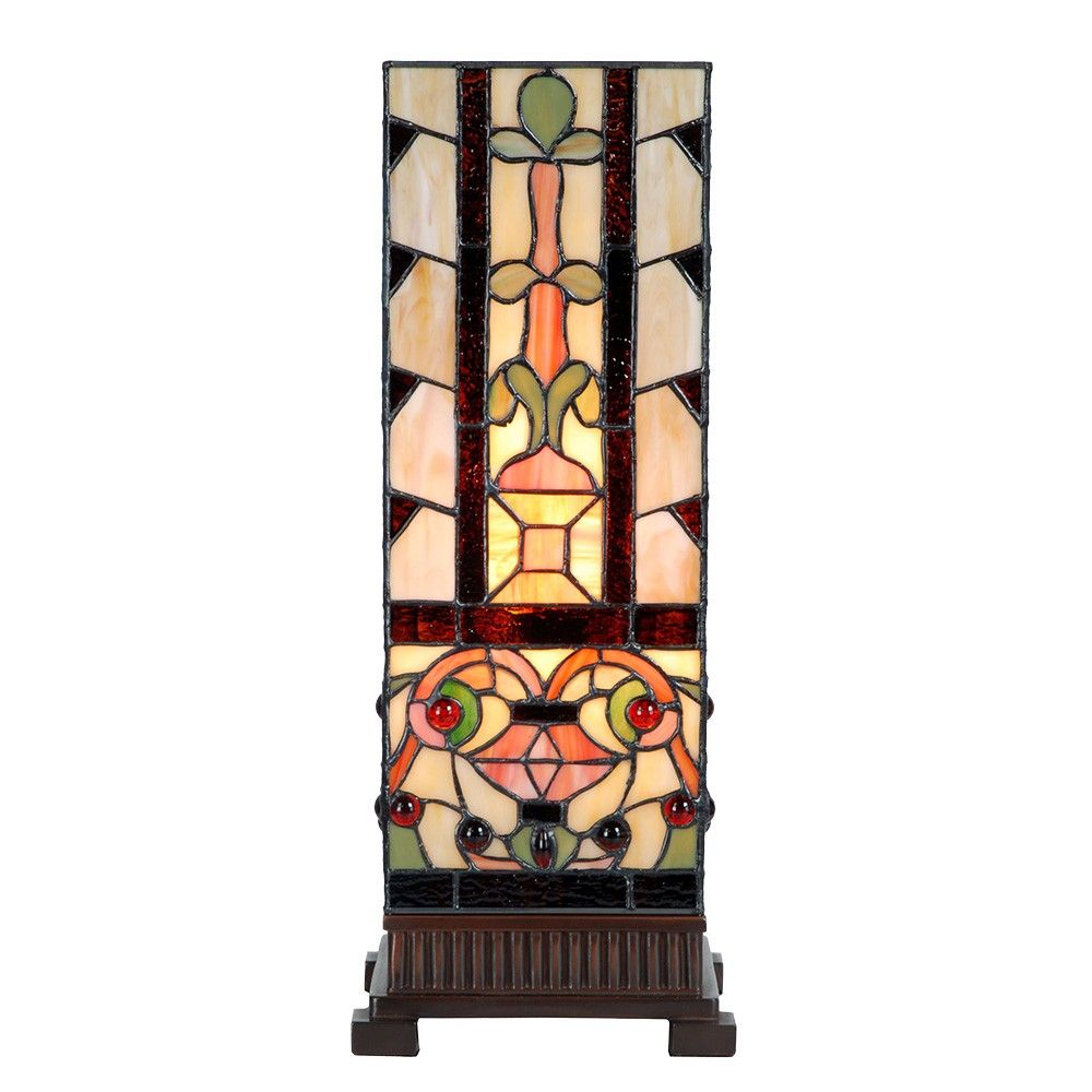 Béžovo-hnědá hranatá stolní lampa Tiffany Squillo - 18*18*45 cm E27/max 1*40W Clayre & Eef - LaHome - vintage dekorace