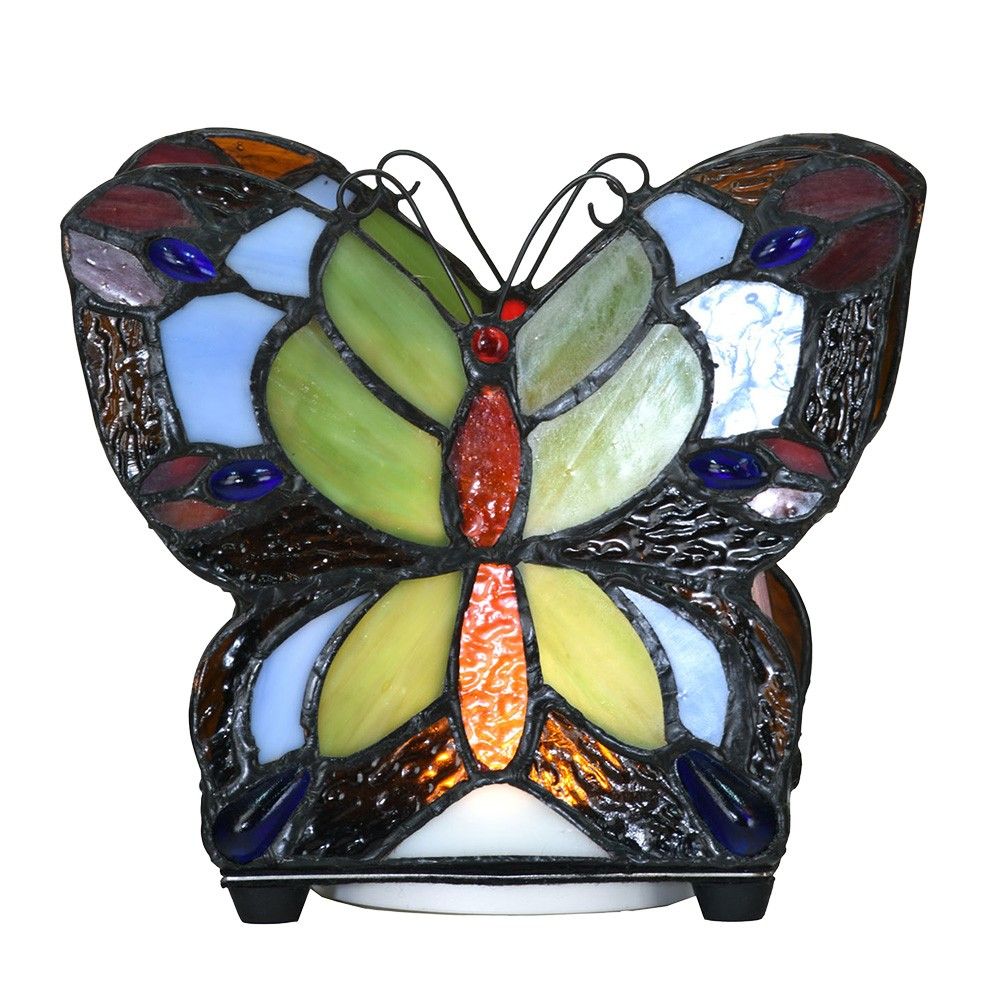 Barevná stolní lampa Tiffany ve tvaru motýla Butterfly - 15*8*13 cm (LED) Clayre & Eef - LaHome - vintage dekorace