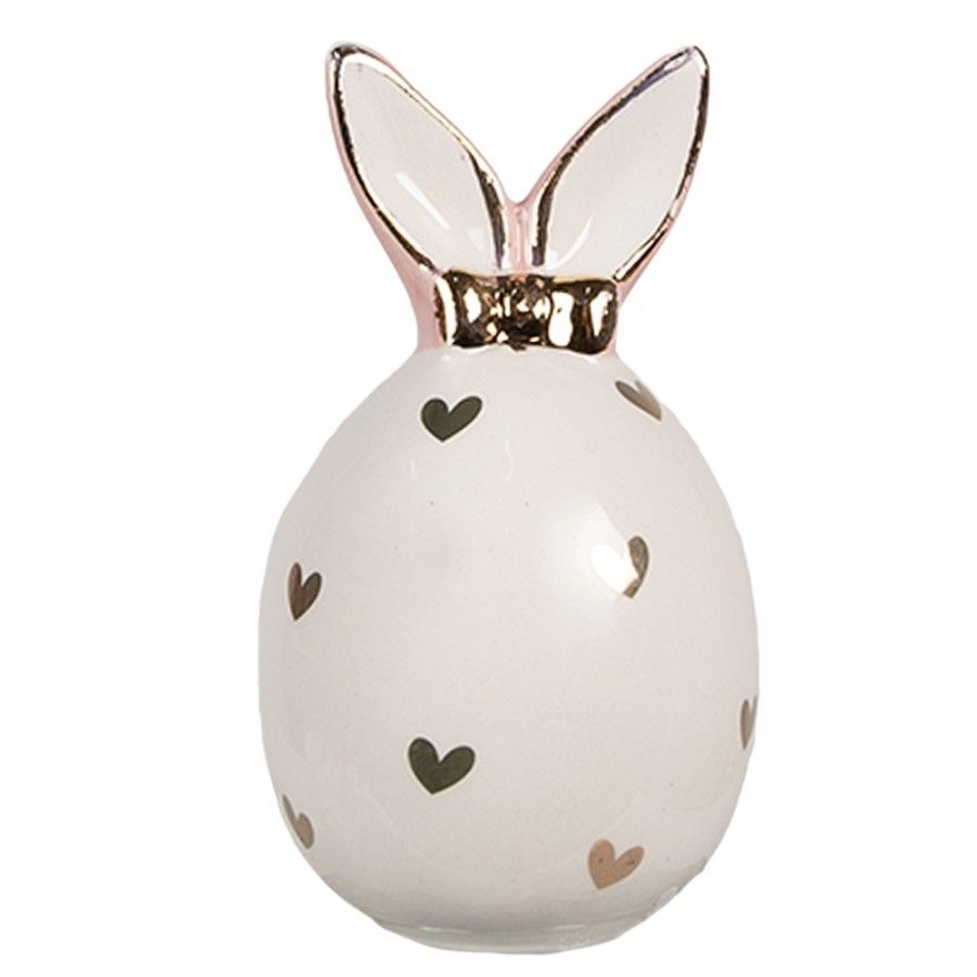 Růžovobílé keramické dekorační vajíčko Rabbit Heart - Ø 5x9 cm Clayre & Eef - LaHome - vintage dekorace