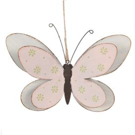 Růžovo-bílá kovová závěsná dekorace motýl M - 22*44*14 cm Clayre & Eef LaHome - vintage dekorace
