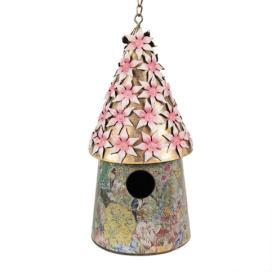 Závěsná dekorace ptačí budka s ptáčky a květy - Ø 17*33/70 cm Clayre & Eef LaHome - vintage dekorace