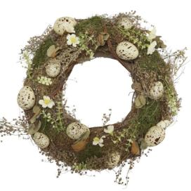 Velikonoční dekorativní věnec s vajíčky a sušenými květy - Ø 35*8 cm Chic Antique