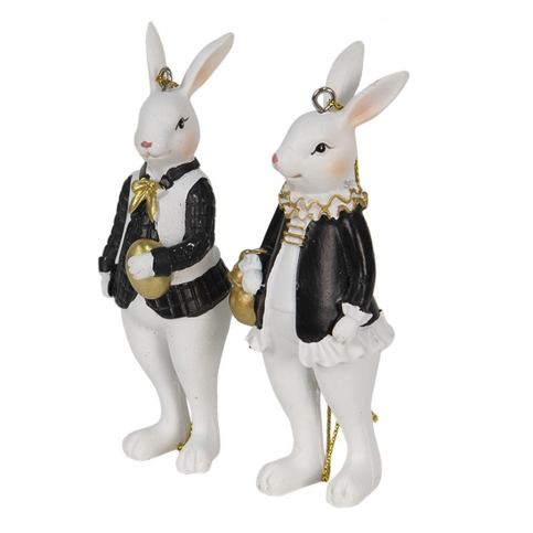 Set 2ks závěsná dekorace králík v obleku se zlatými vajíčky - 4*4*10 / 4*4*10 cm Clayre & Eef LaHome - vintage dekorace