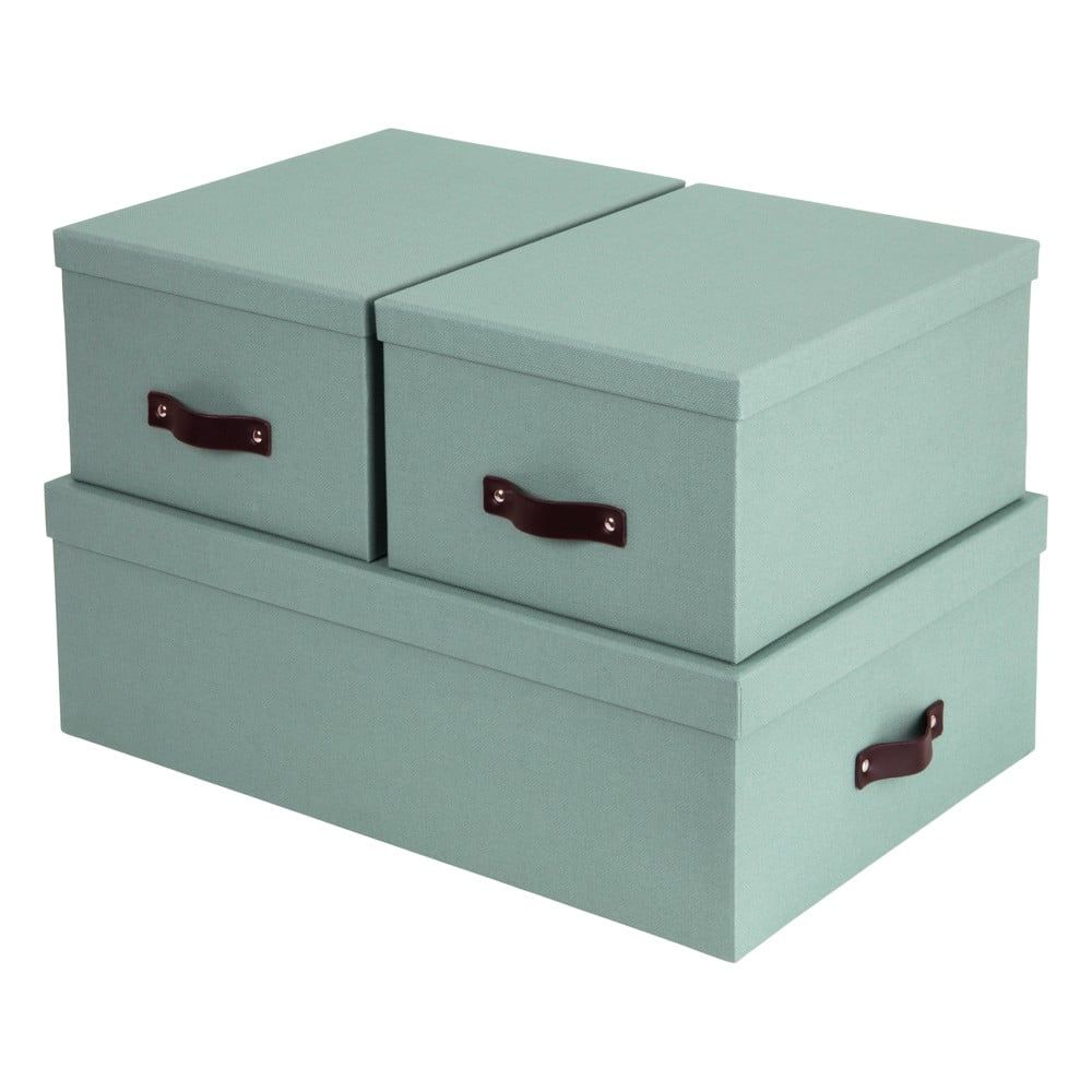 Kartonové úložné boxy s víkem v mentolové barvě v sadě 3 ks 31x47x15 cm Inge – Bigso Box of Sweden - Bonami.cz