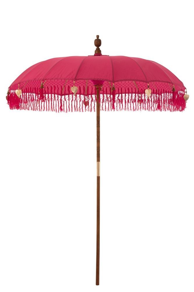 Růžový slunečník s třásněmi a dřevěnou tyčí Dayu Wood - ∅ 200*260 cm J-Line by Jolipa - LaHome - vintage dekorace