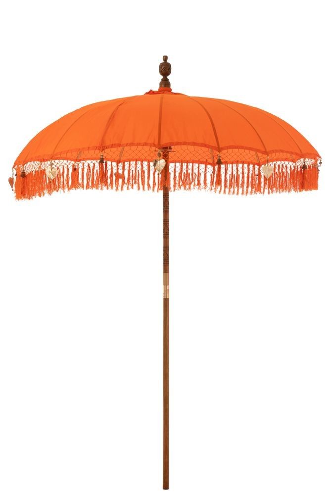 Oranžový slunečník s třásněmi a dřevěnou tyčí Dayu Wood - ∅ 200*260 cm J-Line by Jolipa - LaHome - vintage dekorace