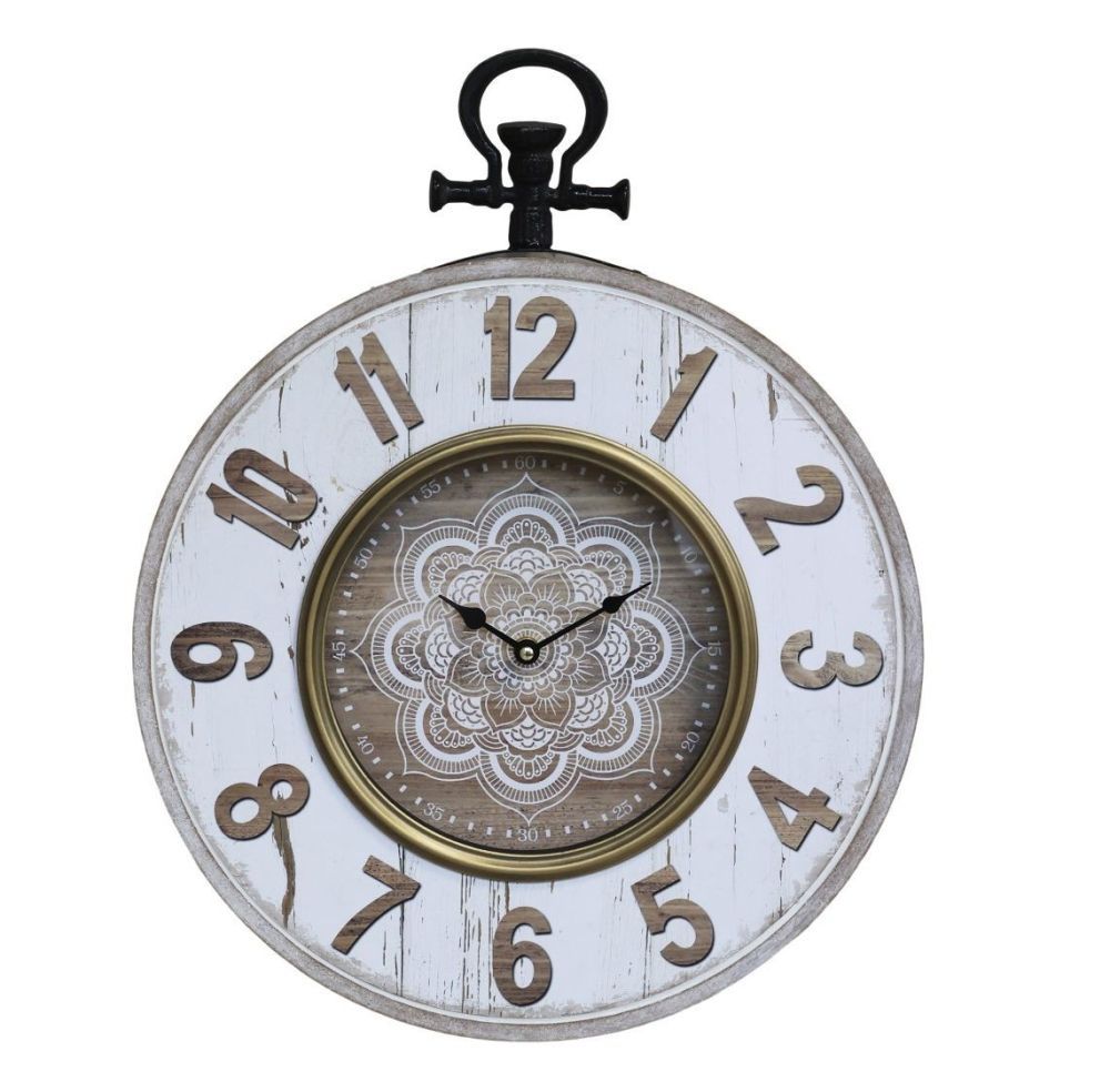 Přírodně - krémové nástěnné hodiny Mandala – 40*7*50 cm / 1*AA Chic Antique - LaHome - vintage dekorace