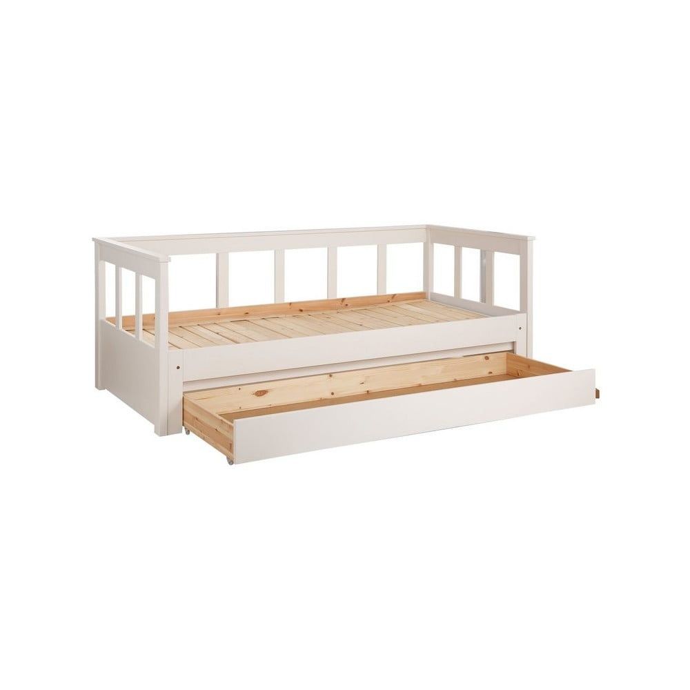 Bílá dětská postel z borovicového dřeva s výsuvným lůžkem s úložným prostorem 90x200 cm PINO – Vipack - Bonami.cz