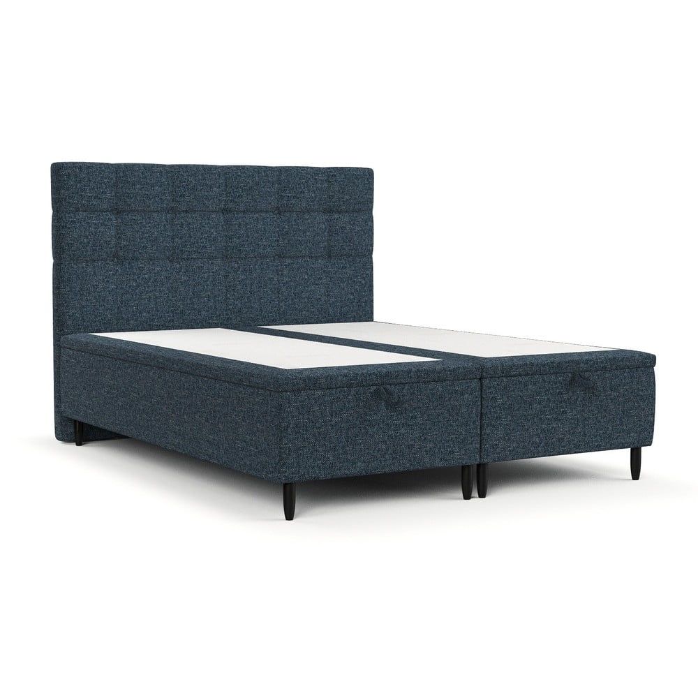 Tmavě modrá čalouněná dvoulůžková postel s úložným prostorem 160x200 cm Senses – Maison de Rêve - Bonami.cz