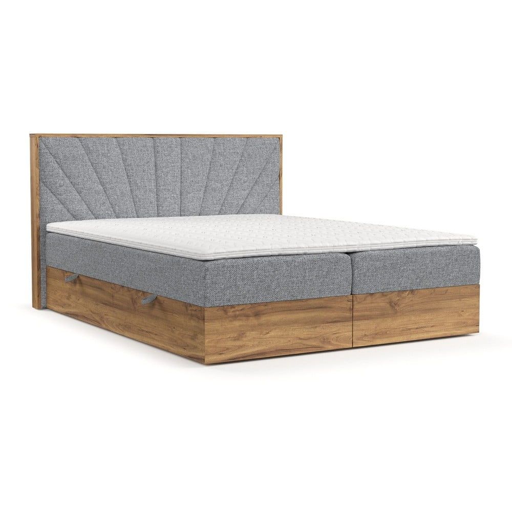 Boxspring postel s úložným prostorem v šedo-přírodní barvě 160x200 cm Asahi – Maison de Rêve - Bonami.cz